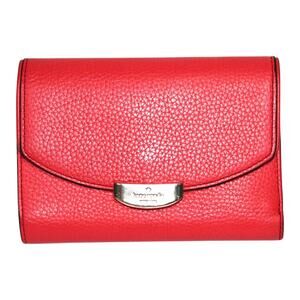 Kate Spade Trifold Red Leather Wallet With Metal Closure